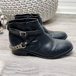 Steve Madden Ringo Leather Harness Chain Biker Ankle Booties Black Size 7.5